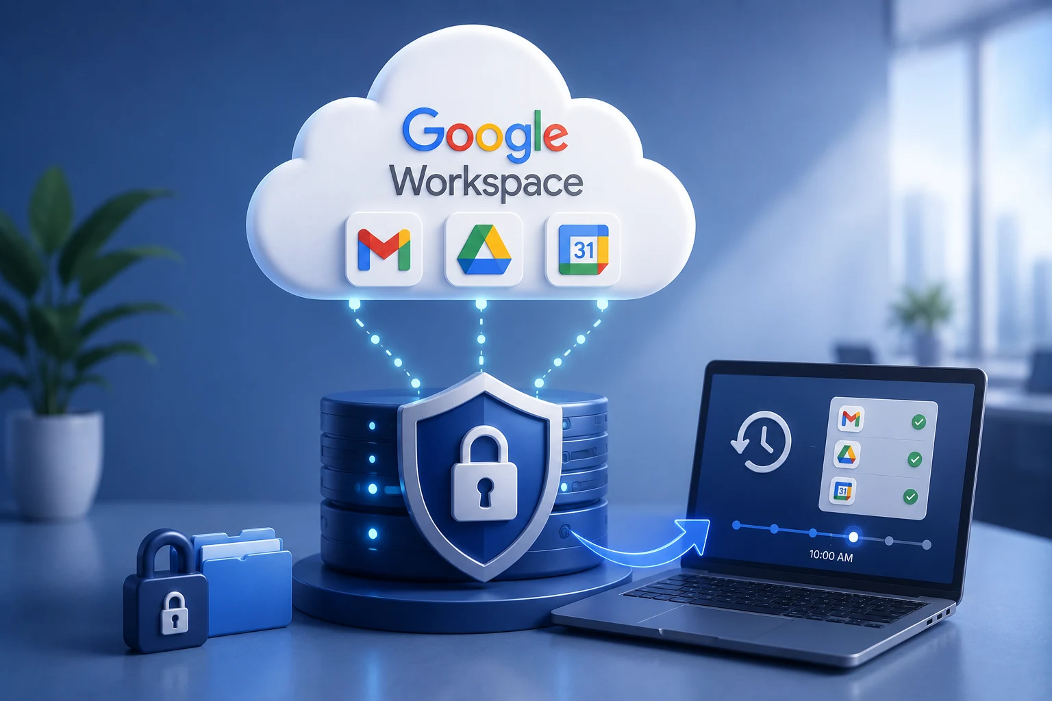 Ilustrasi sistem backup otomatis Google Workspace untuk perusahaan